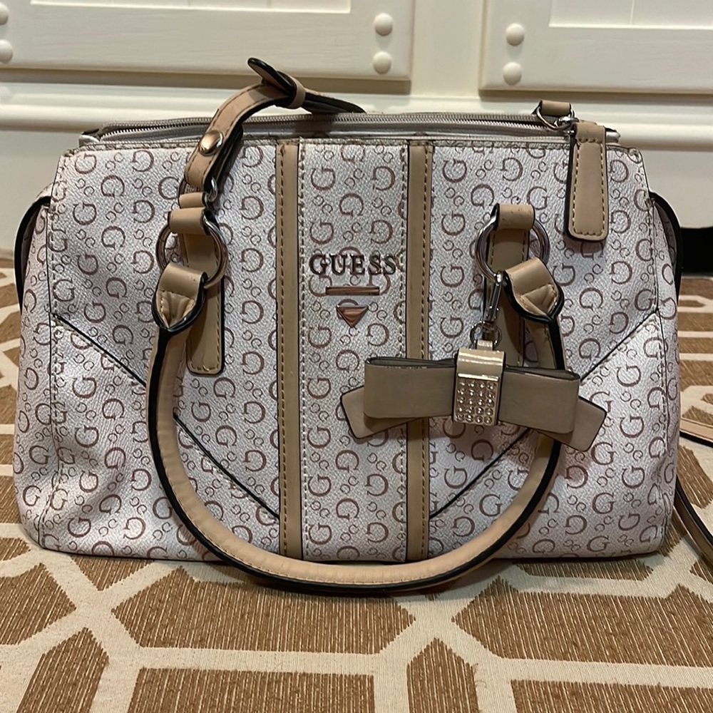 guess purse white and brown